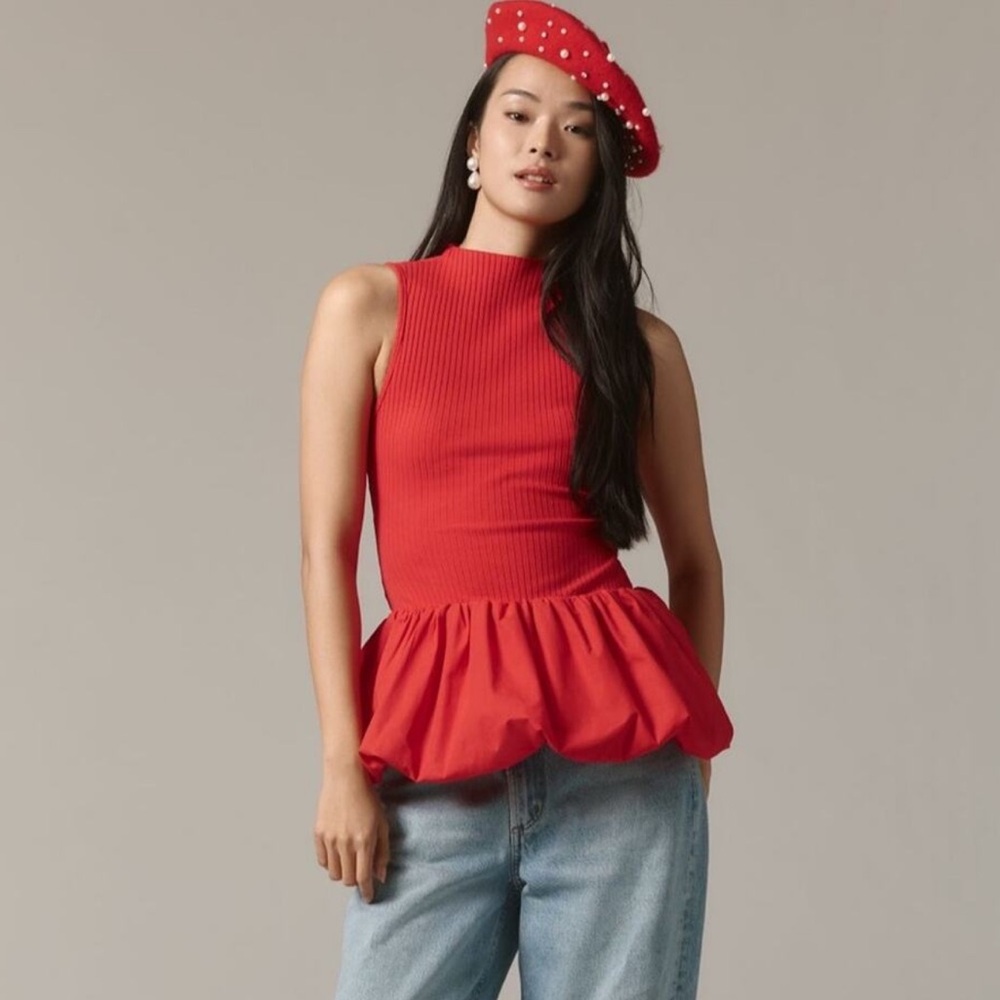 Anthropologie Maeve bubble Peplum tank top in red nwt